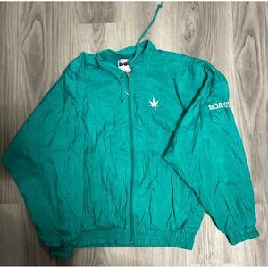 Vintage Boast Teal Green Crinkle Nylon Windbreaker Jacket Mens Medium 90s Zip Up